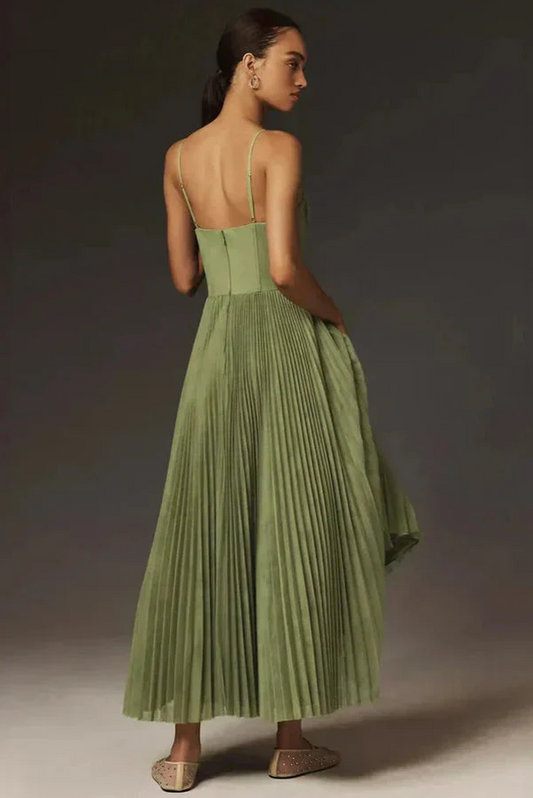 Pleated Tulle Midi Dress