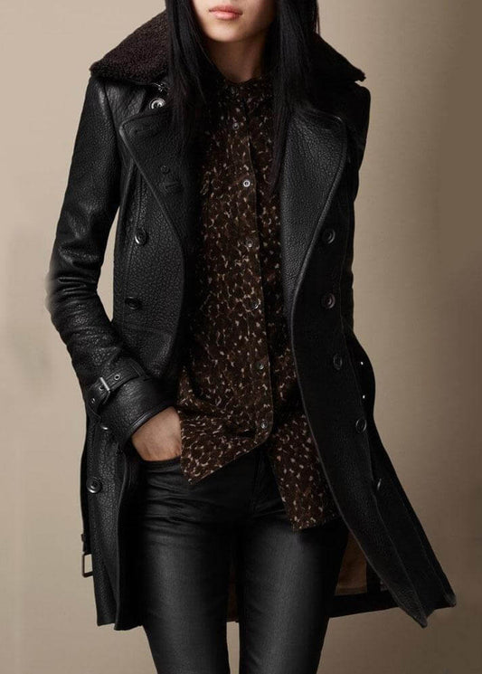 Elegant 3/4 Faux Leather Coat