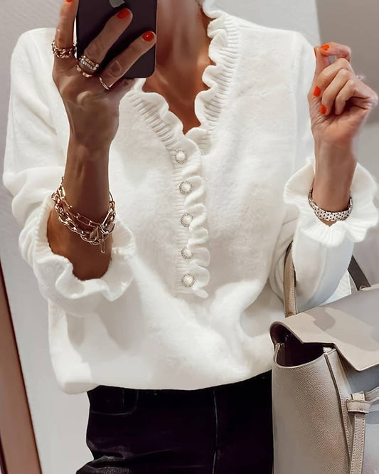 Luxury Pearl Ruffle Blouse