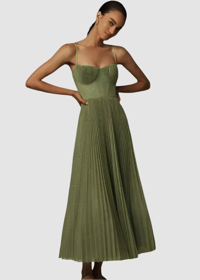 Pleated Tulle Midi Dress