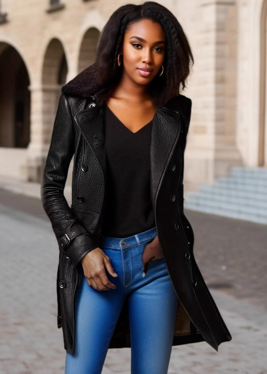 Elegant 3/4 Faux Leather Coat